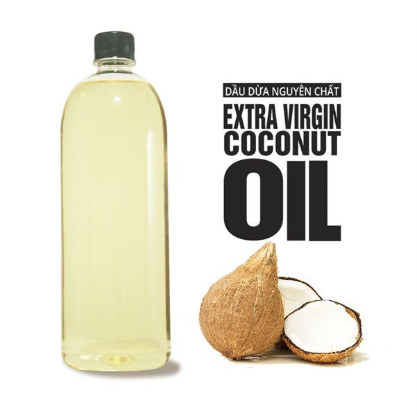 Chai dầu dừa nguyên chất Extra Virgin Coconut Oil ép từ trái dừa tự nhiên.