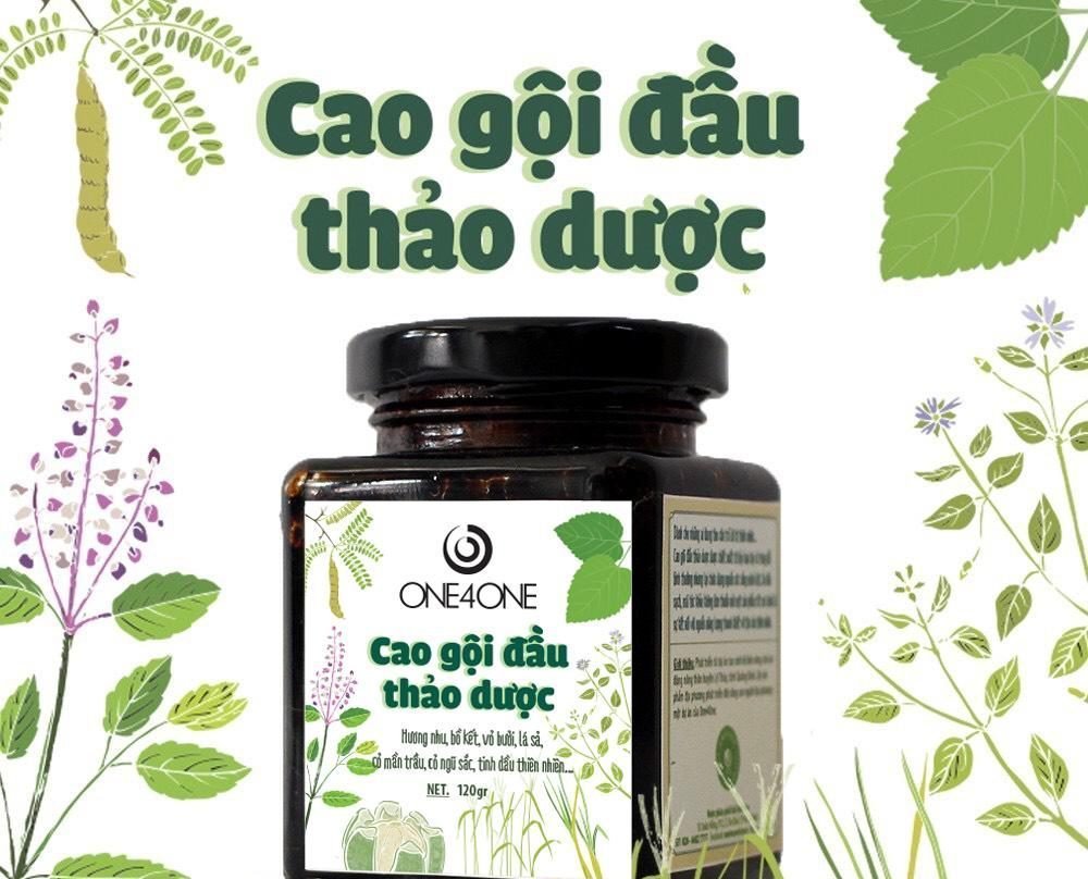 Hũ cao gội đầu thảo dược One4One 120gr nấu từ hương nhu, bồ kết, vỏ bưởi và cỏ mần trầu.