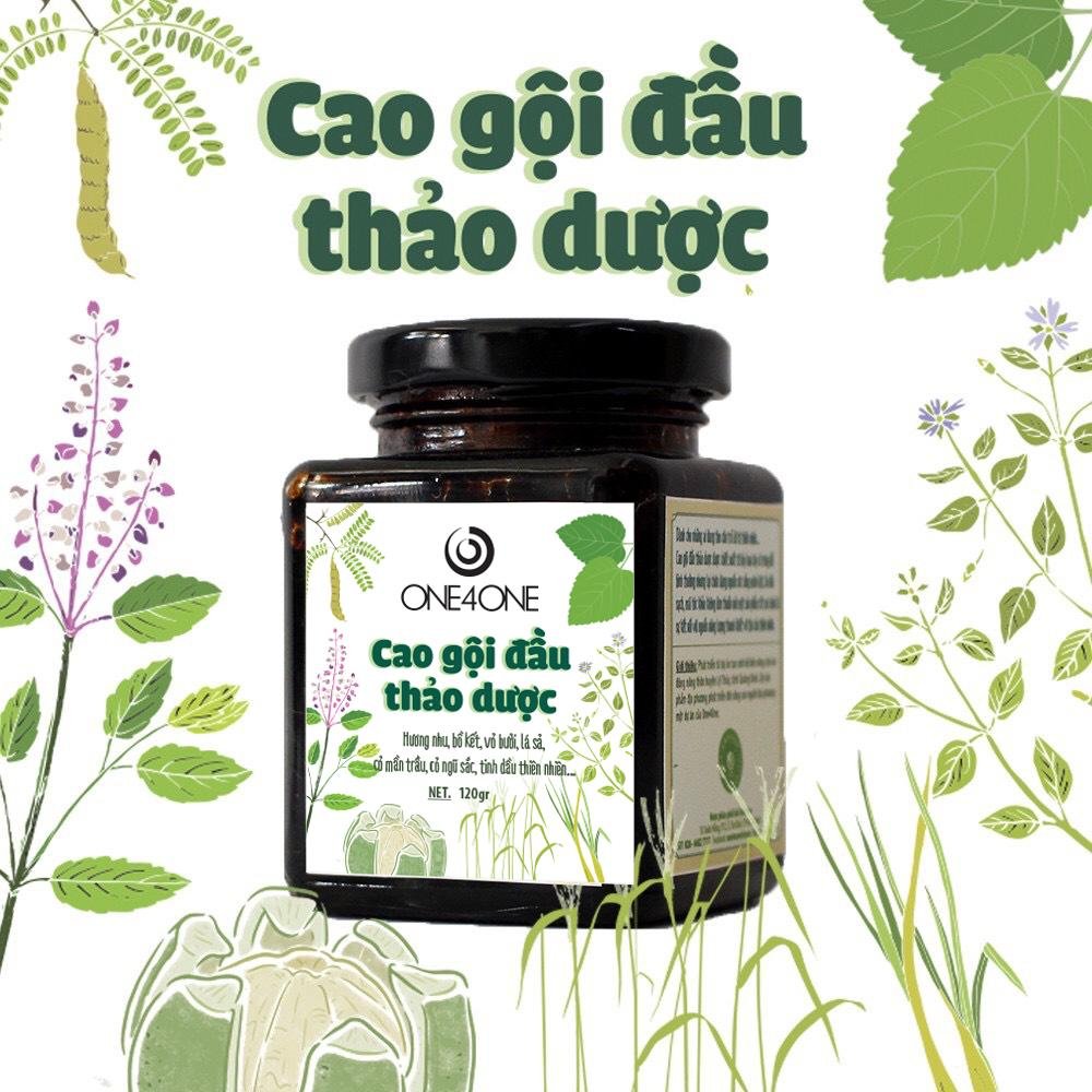 Hũ cao gội đầu thảo dược One4One 120gr nấu từ hương nhu, bồ kết, vỏ bưởi và cỏ mần trầu.